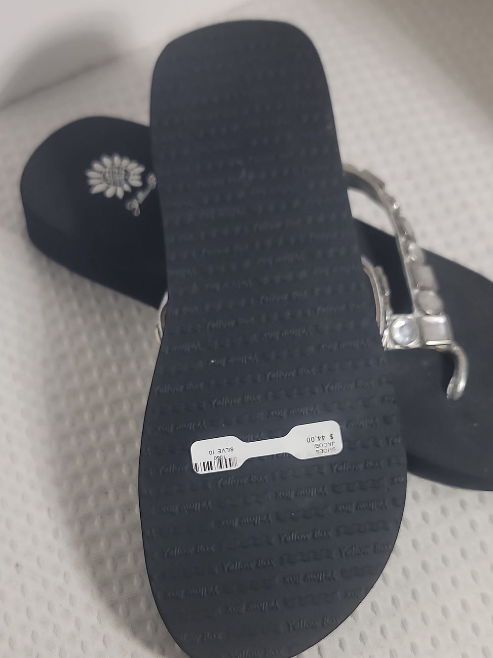 Yellow Box Black Sandals with Silver Gem Straps - Picture 3 of 5